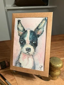 Original Aquarell Gemälde CHIHUAHUA Hundebild Geschenkkarte Weihnachten KUNST signiert - Bild 1 von 9