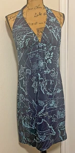 Tommy Bahama Halter Dress Sz XL Navy Blue Nautical Map Shelf Bra Beach Cruise - Picture 1 of 13