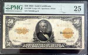 1922 $50 Gold Certificate Star Note. Fr-1200* PMG 25 VF. Only 15 known. Scarce! - Picture 1 of 2
