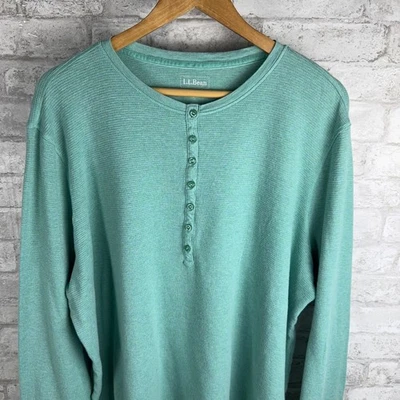 LL Bean Henley Waffle Knit Top Long Sleeve Base Layer Top Green Women's Size 3x - Image 1 of 4