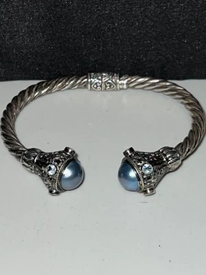Punho de cabo torcido prata esterlina 925 com pérolas azuis cinza e pedras de topázio - Imagem 1 de 3
