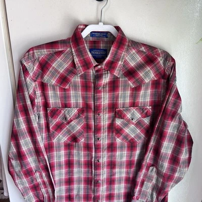 Pendleton Frontier Shirt Western Pearl Snap Men’s Size Medium Red Plaid Cowboy - Image 1 of 4