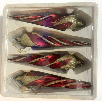 4 adornos navideños vintage espiral giro vidrio mercurio hielo Foto 1 de 3