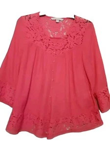 Valerie Stevens Polyester Rayon Pink Cottage Core Sz S  Tunic Bell SLeeves - Picture 1 of 12