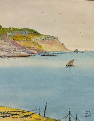 LLORENÇ BRUNET. CALA LA FOSCA. AQUARELLE SUR PAPIER. ESPAGNE. 19E-20E SIÈCLE - Photo 1/3