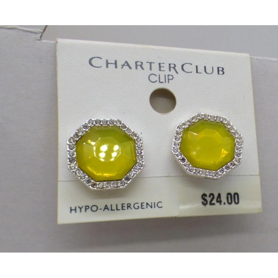 Charter Club Women’s Crystal Embellished Octagonal yellow quartz clip on earring - Image 1 of 4