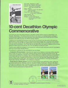 #1790 10c Decathlon Olympic Postage Stamp Poster-Unofficial Souv Pg FD - Picture 1 of 1