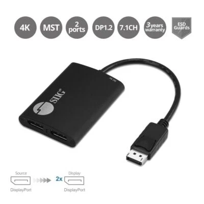 SIIG CE-DP0H11-S1 1x2 DP 1.2 to DisplayPort MST Hub- Multi Monitor Splitter - Image 1 of 4