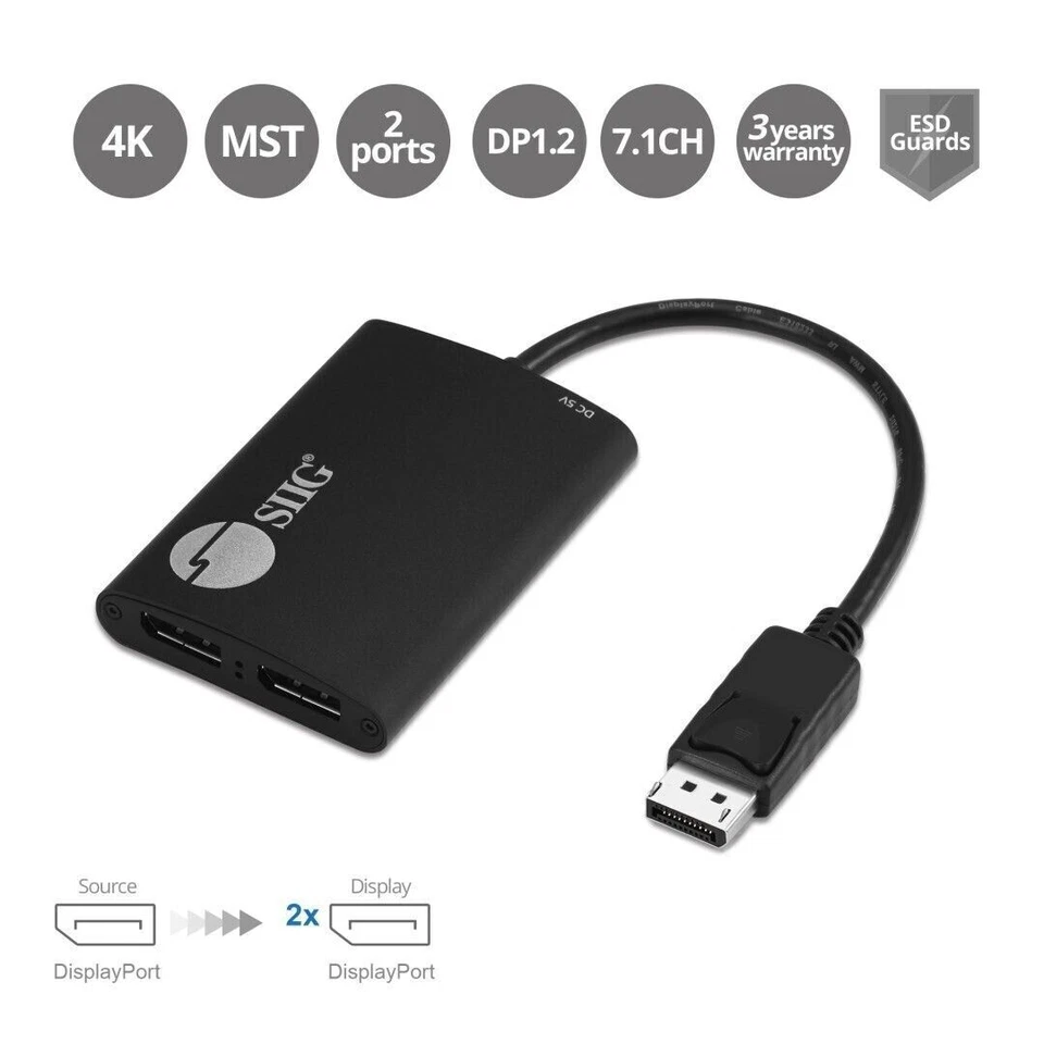 SIIG 1x2 DP 1.2 to DisplayPort MST Hub Multi Monitor Splitter CEDP0H11S1