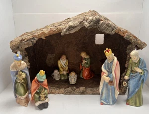 Made in Italy Large Vintage Goebel Rustic Wooden Manger And Figures HX 82 - Picture 1 of 11