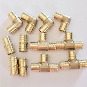 12 Pcs 3/4" PEX Crimp Brass Fittings Elbow, Tee, & Coupling Variety Lead Free - Picture 1 of 11