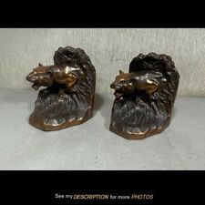  Antique Pair 1920s Snarling Panther Tiger Lion Bookends Copper Wash