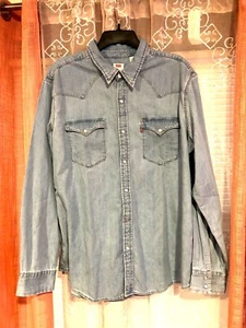 Levis Womens The Western Snap Front Denim Light Blue Cotton Shirt Classic Sz: M - Picture 1 of 11