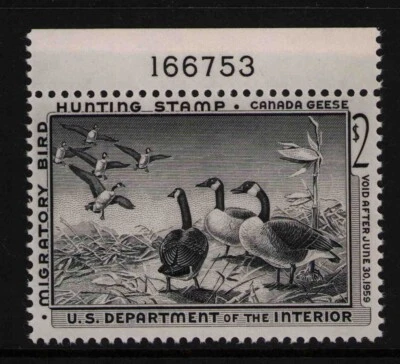 1958 US SC RW25 $2 Migratory Bird Hunting Duck Stamp Canada Geese MNH XF - Image 1 of 3