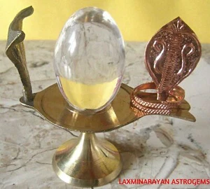 SPHATIK NATUR KRISTALL SHIVLING BANLING MIT MESSINGSTÄNDER LORD SHIVA LINGAM - Bild 1 von 1