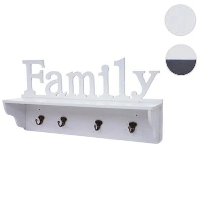 Wandgarderobe HWC-D41 Family, Garderobe Regal, 4 Haken massiv 30x60x13cm