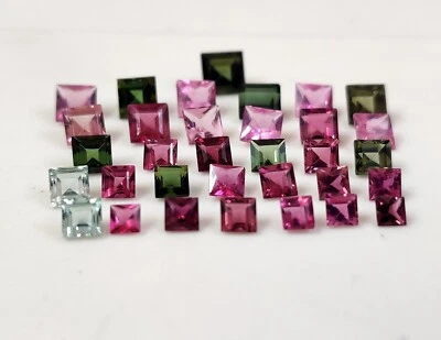 Multi Color Tourmaline 33 Pc Square Cut 3-6mm Lot for Jewelry Making 16.9 Ct. - Image 1 of 4