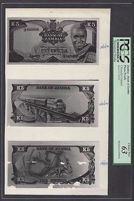 Zambia Face & Back & Back 5 Kwacha Undated Photographic Proof Uncirculated   - Image 1 of 2