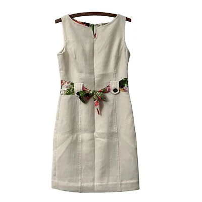 Vestido Vaina Milly Crema Lana Floral Seda Cintura Corbata Botones Dorados Sin Mangas 8 Foto 1 de 4