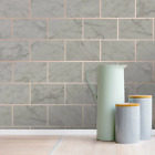 WALLPAPER BRICK MARBLE -METRO CHARCOAL GREY TILE AND COPPER 3D EFFECT  M1511