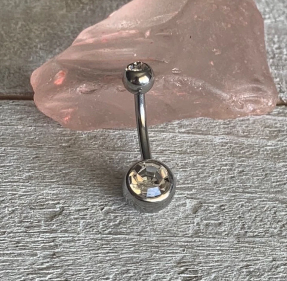 Anillo Ombligo Doble Gema Transparente Calibre 14 Acero Quirúrgico Nuevo Anillo Ombligo Foto 1 de 1