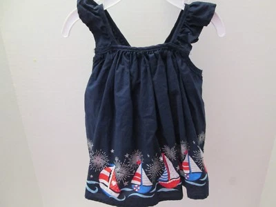 Vestido Solero Azul Marino Fuegos Artificiales, 4 de Julio, Patrón Patriótico, Talla 3-6 Meses, Nuevo Con Etiquetas Foto 1 de 3