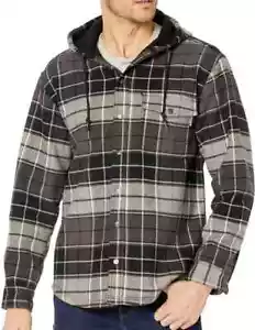 Wolverine Bucksaw Hooded Flannel Shirt Jacket Charcoal Plaid Small NWT - Picture 1 of 6
