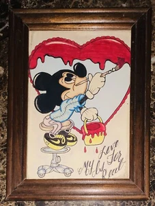 Mickey Mouse handgezeichnete Kunst gerahmt bunt "Meine Liebe ist echt" 9"x7" Rahmen - Bild 1 von 2