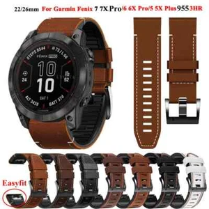 22 26mm Quickfit Strap for Garmin Fenix 7 7X 6 6X Pro 5X 5 Leather+Silicone Band - Picture 1 of 21