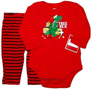 Dinosaur Christmas Outfit Boys Tree Rex 2 pc Set Bodysuit Pants Holiday - Picture 1 of 5