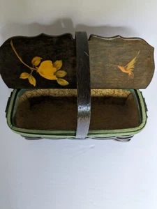 Vintage Hand Painted Basket with Lid Handle Purse Storage Lined. - Picture 1 of 7