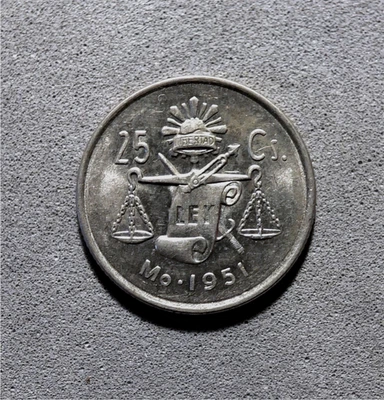 MÉXICO -1950-1951- 25 CENTAVOS-BU -.300 PLATA LIBERTAD TAPA/ESCALA KM#443 NTK Foto 1 de 3