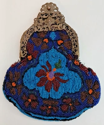 Antique Victorian Handbag Handcrafted Micro Bead w/Brass Frame - Image 1 of 4