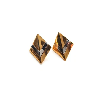 Vintage Estate Signed TAT Gold Tone Diamond MCM Modernist Stud Post Earrings - Picture 1 of 3
