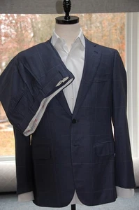 ISAIA Base Gregory Suit | EU 52R US 42R | Blue Large Check Wool | 36" Waist  - Picture 1 of 17