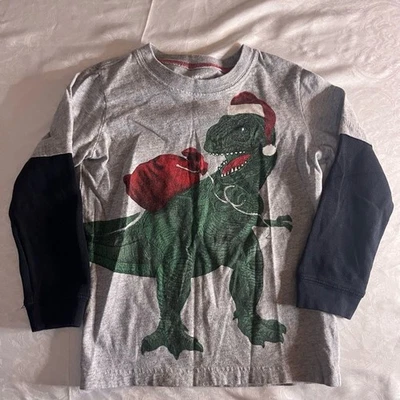 Carters Kids Grey Dinosaur Santa  Long Sleeve Shirt 4t - Image 1 of 4
