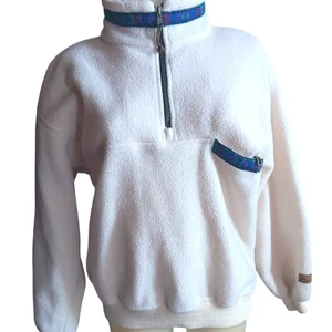 Womens XS Vtg Fleece Jacket 90's Marker Polartec White Pullover Half-Zip Pocket - Picture 1 of 7