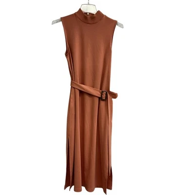 Vestido Prólogo Para Mujer Grande Óxido Cuello Simulado Sin Mangas Bolsillos con Cinturón Midi Tejido Foto 1 de 4