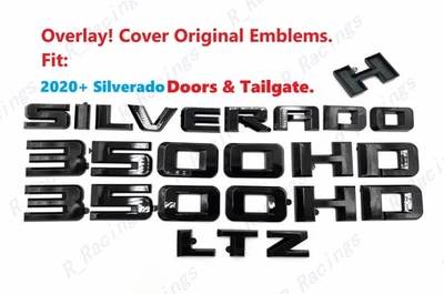 Superposición de puertas negras brillantes 3500HD traseras Silverado LTZ letras emblema 2020+ 3500 HD Foto 1 de 4