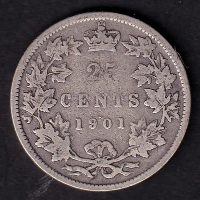 Canada 1901 25c Twenty Five Cent Silver Quarter Queen Victoria G/VG .925 Silver - Image 1 of 2