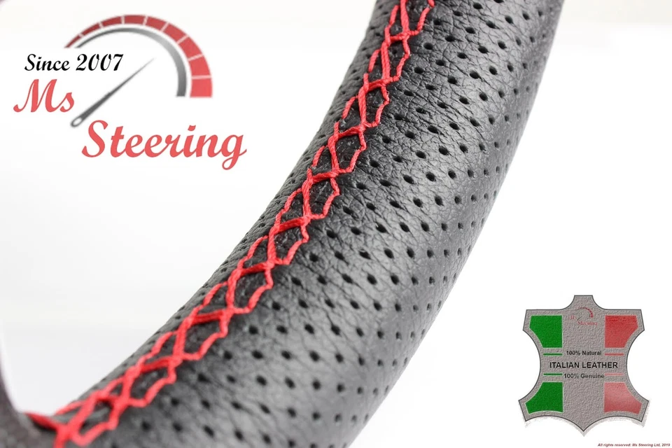 FOR SCION IQ 12-15 PERF LEATHER STEERING WHEEL COVER RED 2 STIT - Image 1 of 4