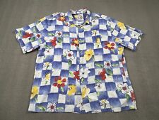 Jams World Shirt Adult Extra Large Blue White Floral Button Up Hawaiian Mens