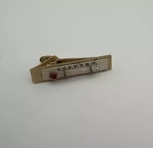 Vintage Glass Thermometer Tie Clasp Bar Gold Tone Metal - 1.75” Wide - Picture 1 of 3