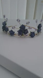 hermosa tiara lila/lavandar rosa y cristal oro - Imagen 1 de 2