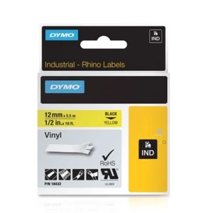 Cinta de vinilo Dymo ID1 DY18432 12mm, Negro/Amarillo, para Dymo Rhino - Imagen 1 de 5