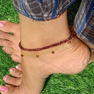 Natural Wine Red Garnet Beaded Ankle Bracelet Minimalist Birthstone Foot Anklet - Picture 1 of 4