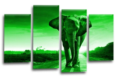 Elephant Wall Art Green Grey Living Room Bedroom Sunset Framed Canvas Picture - Image 1 of 4