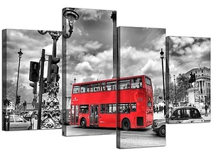 City London Canvas Prints of Red Bus in Black & White for Living Room Cityscape - Picture 1 of 5