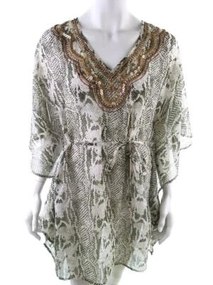 Collection Debenhams  Größe 10 (38) Grün Tunika-Bluse Manche 3/4 Tierdruck Kiese - Bild 1 von 4