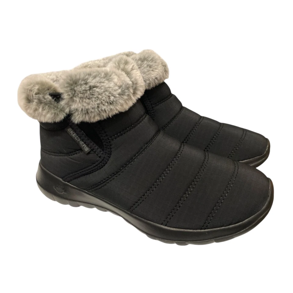 Skechers Faux Fur Booties Women 9 EU 39 Black Quilted Go Walk Air Walking Casual